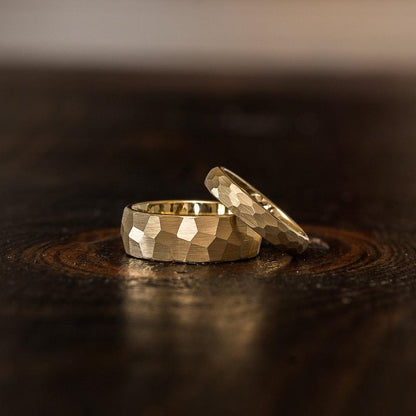 "Zeus" Womens Hammered Tungsten Carbide Ring- Yellow Gold Plate- 4mm