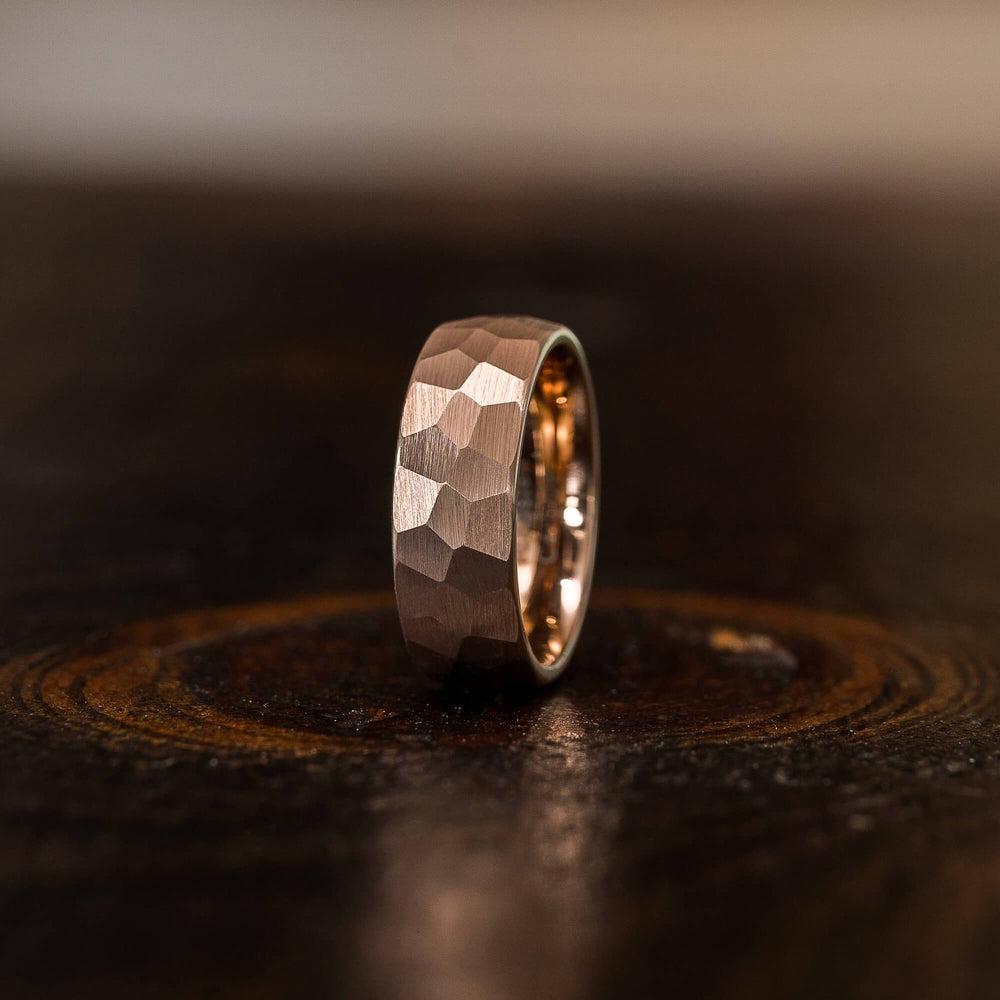 "Zeus" Hammered Tungsten Carbide Ring- Rose Gold Plate- 8mm