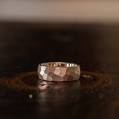 "Zeus" Hammered Tungsten Carbide Ring- Rose Gold Plate- 8mm