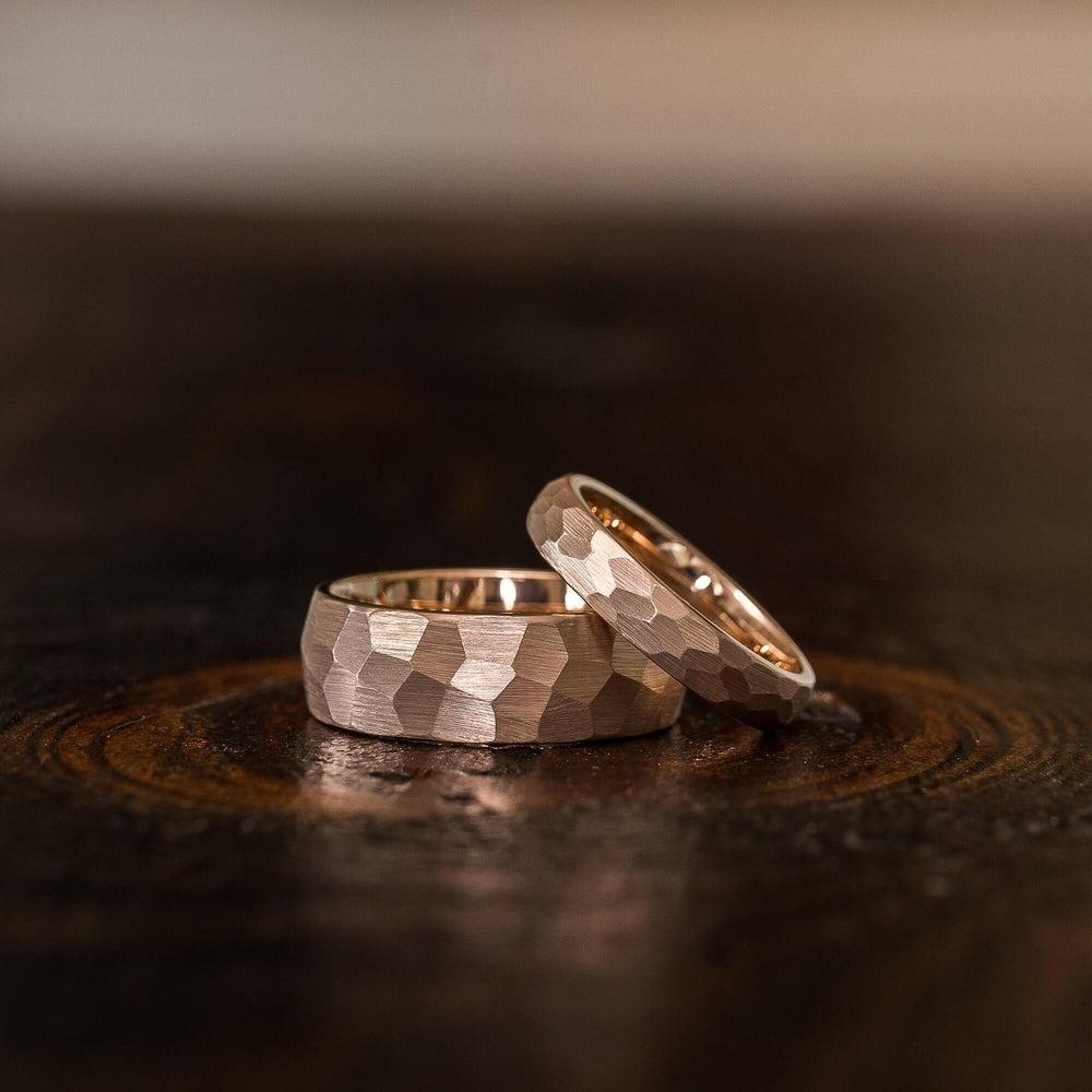 "Zeus" Hammered Tungsten Carbide Ring- Rose Gold Plate- 8mm