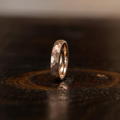 "Zeus" Womens Hammered Tungsten Carbide Ring- Rose Gold Plate- 4mm