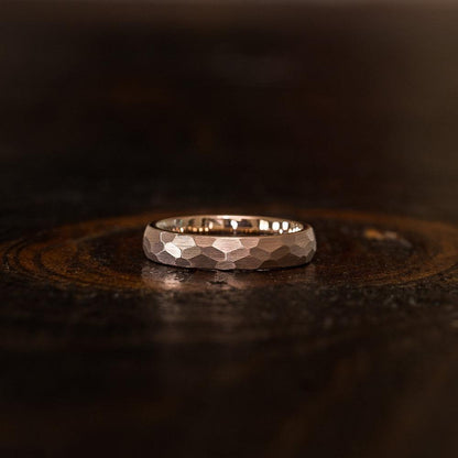 "Zeus" Womens Hammered Tungsten Carbide Ring- Rose Gold Plate- 4mm