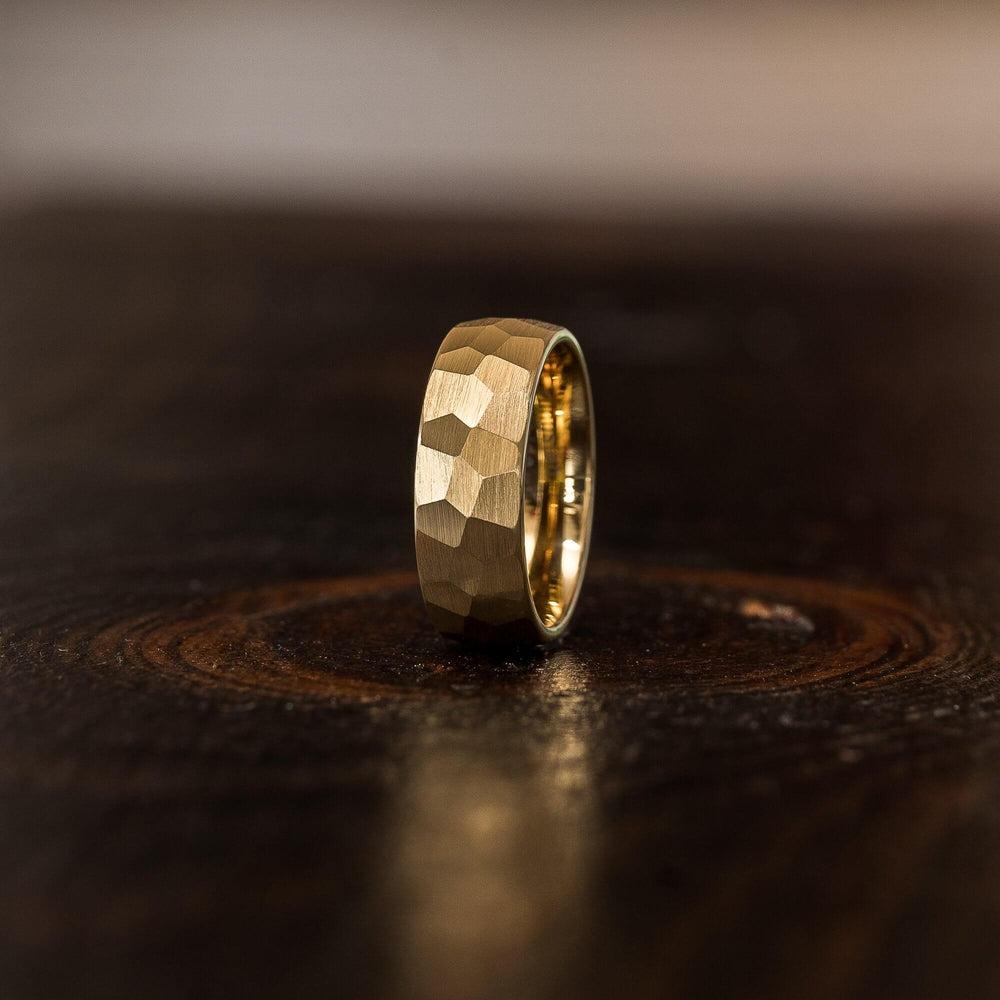 "Zeus" Hammered Tungsten Carbide Ring- Yellow Gold Plate- 8mm