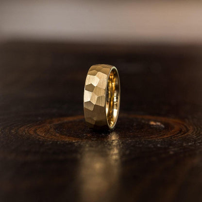 "Zeus" Hammered Tungsten Carbide Ring- Yellow Gold Plate- 8mm