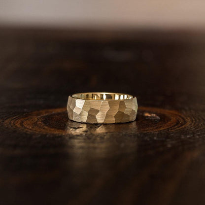 "Zeus" Hammered Tungsten Carbide Ring- Yellow Gold Plate- 8mm