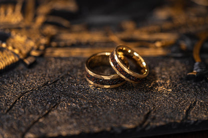 "Perseus" Yellow Gold Hammered Tungsten Carbide Ring- Dinosaur Bones and Meteorite- 6mm/8mm