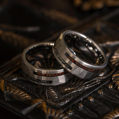 "Perseus" Silver Hammered Tungsten Carbide Ring- Dinosaur and Meteorite- 8mm