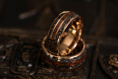 "Perseus" Rose Gold Domed Tungsten Carbide Ring- Dinosaur Bones and Meteorite- 6mm/8mm