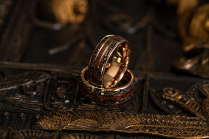 "Perseus" Rose Gold Domed Tungsten Carbide Ring- Dinosaur Bones and Meteorite- 6mm/8mm