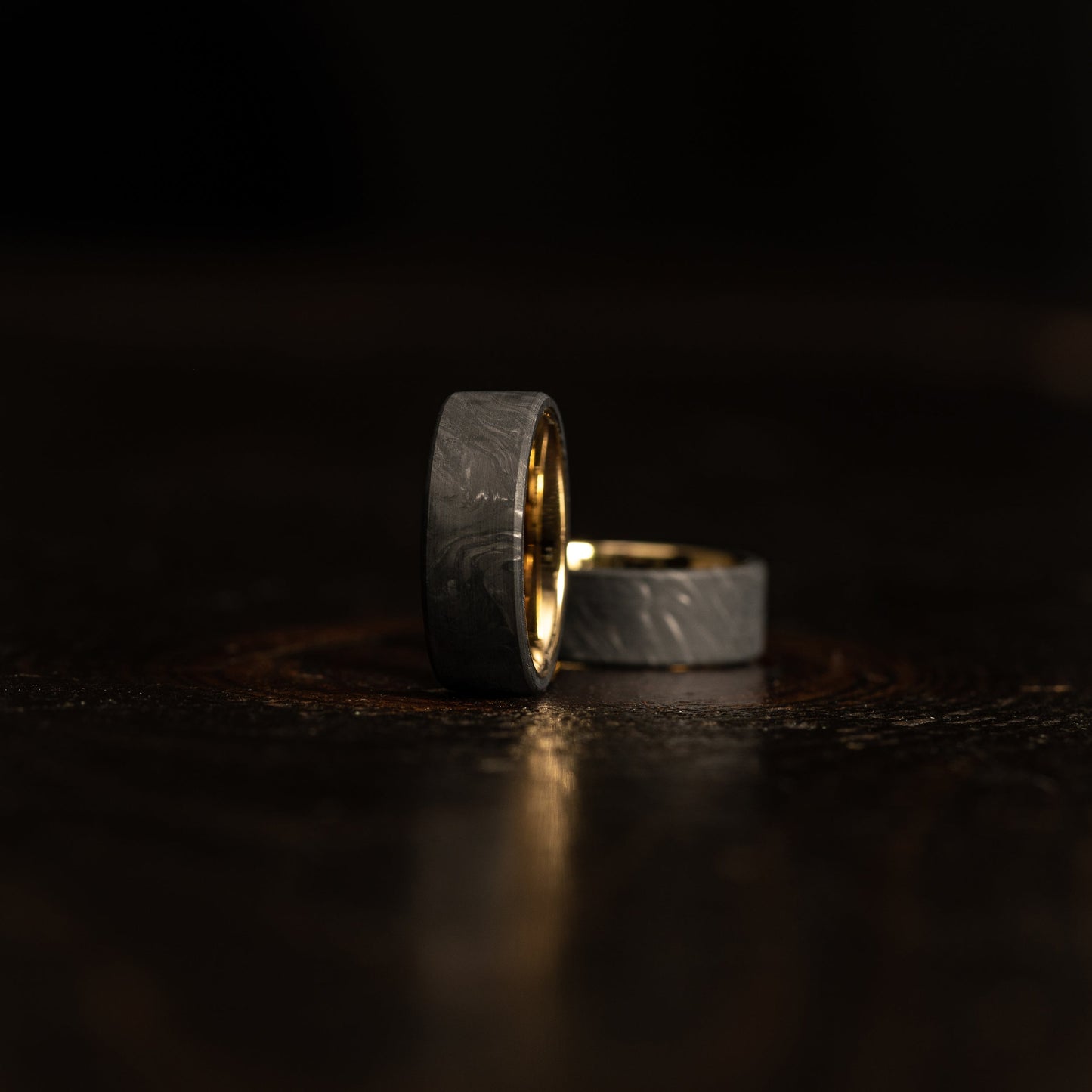 "Athena"  Forged Carbon Fiber/Yellow Gold Tungsten Ring