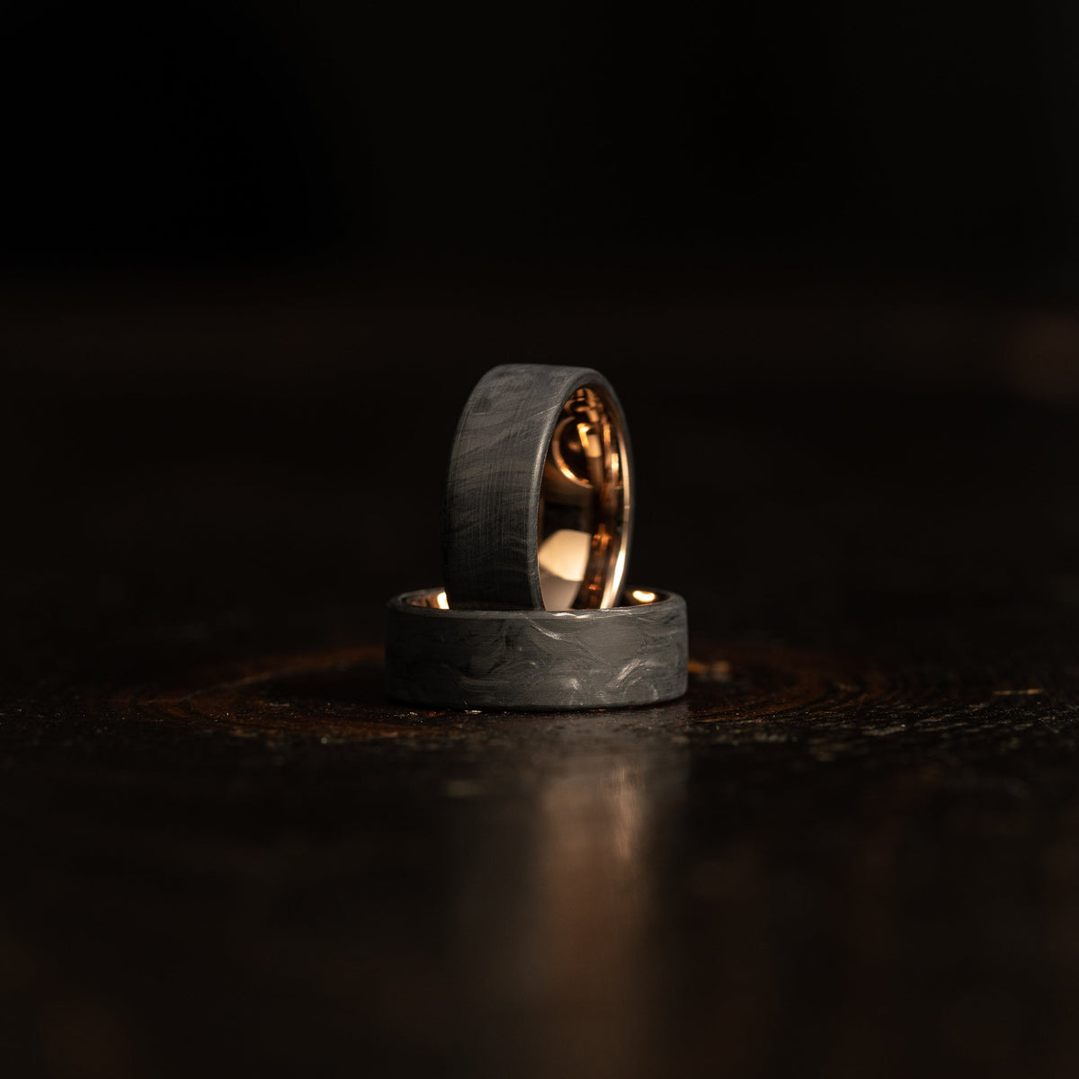 "Athena"  Forged Carbon Fiber/Rose Gold Tungsten Ring
