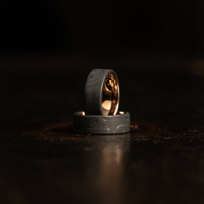 "Athena"  Forged Carbon Fiber/Rose Gold Tungsten Ring