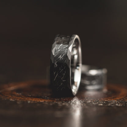 "Obsidian Vortex"  Forged Carbon with Silver Swirl 6mm/8mm