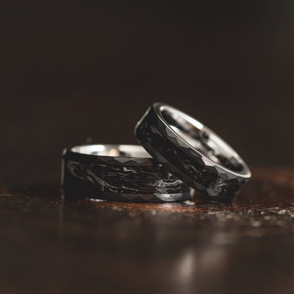 "Obsidian Vortex"  Forged Carbon with Silver Swirl 6mm/8mm