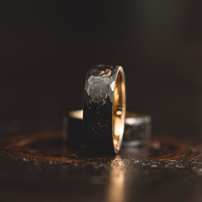 "Obsidian Vortex"  Forged Carbon with Yellow Gold Swirl 6mm/8mm