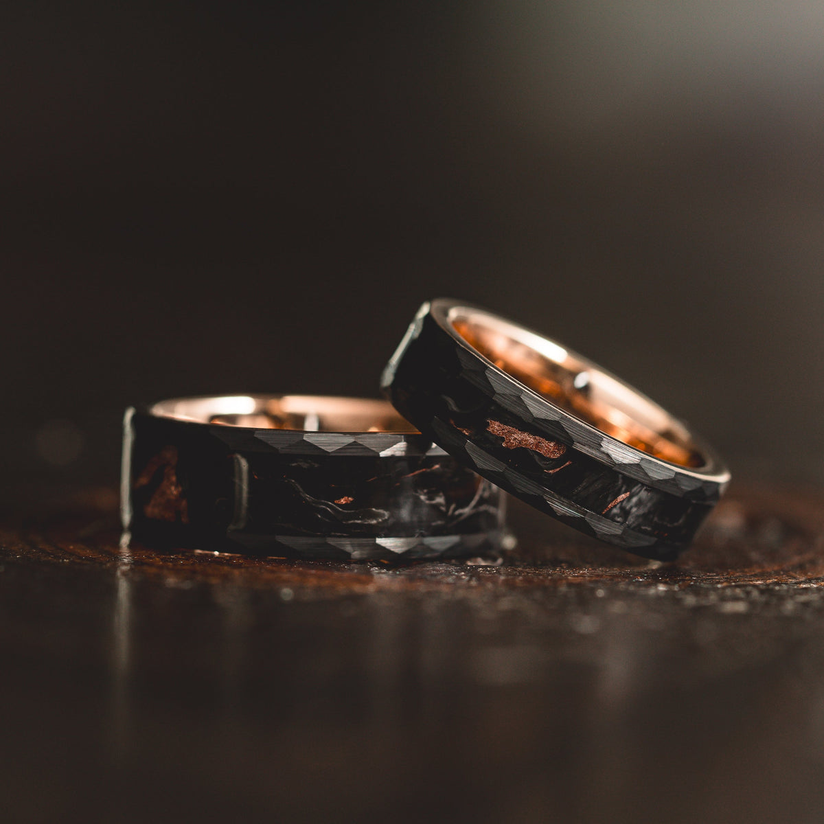 "Obsidian Vortex"  Forged Carbon with Rose Gold Swirl 6mm/8mm
