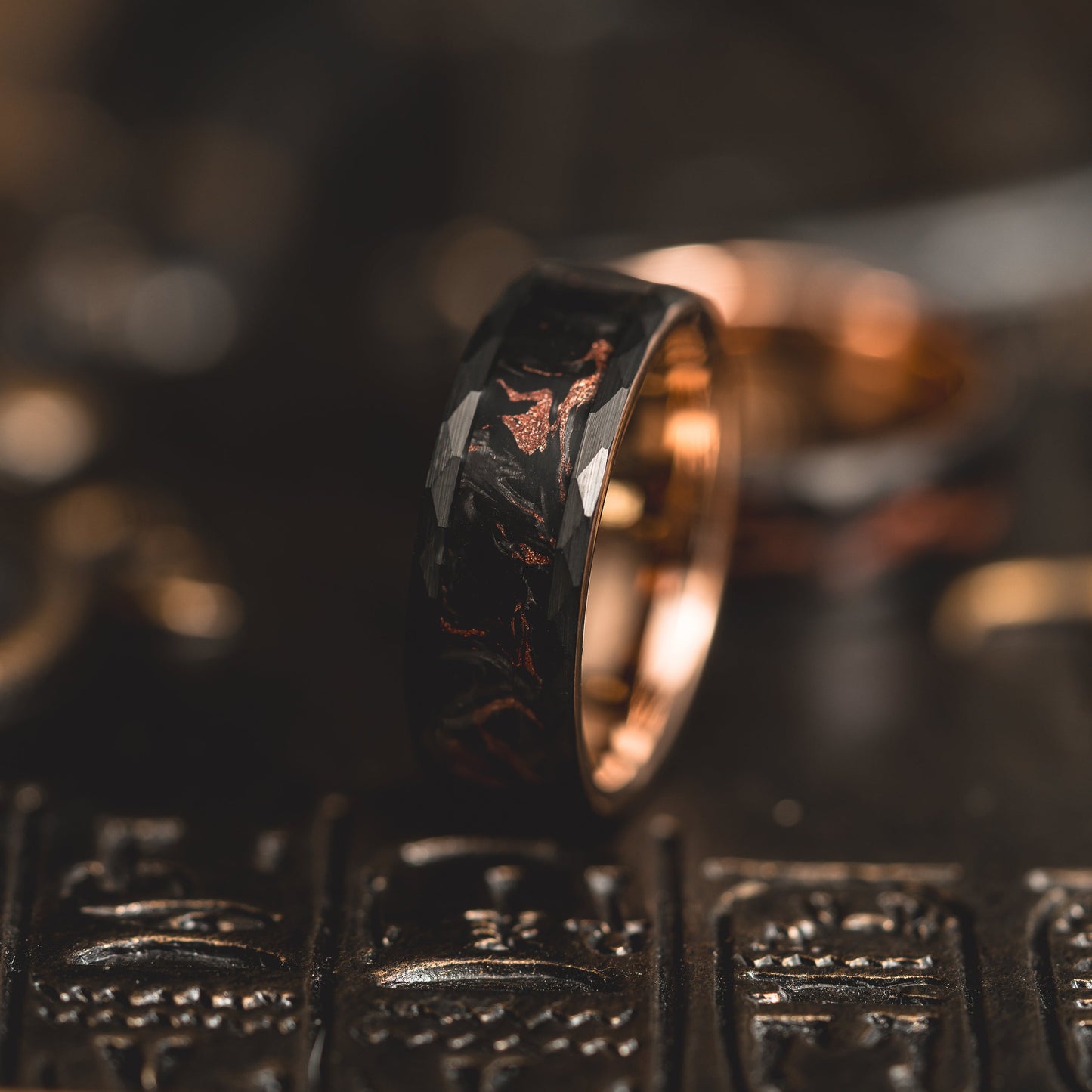 "Obsidian Vortex"  Forged Carbon with Rose Gold Swirl 6mm/8mm