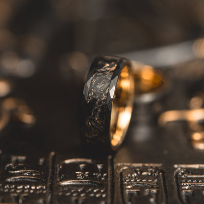 "Obsidian Vortex"  Forged Carbon with Yellow Gold Swirl 6mm/8mm