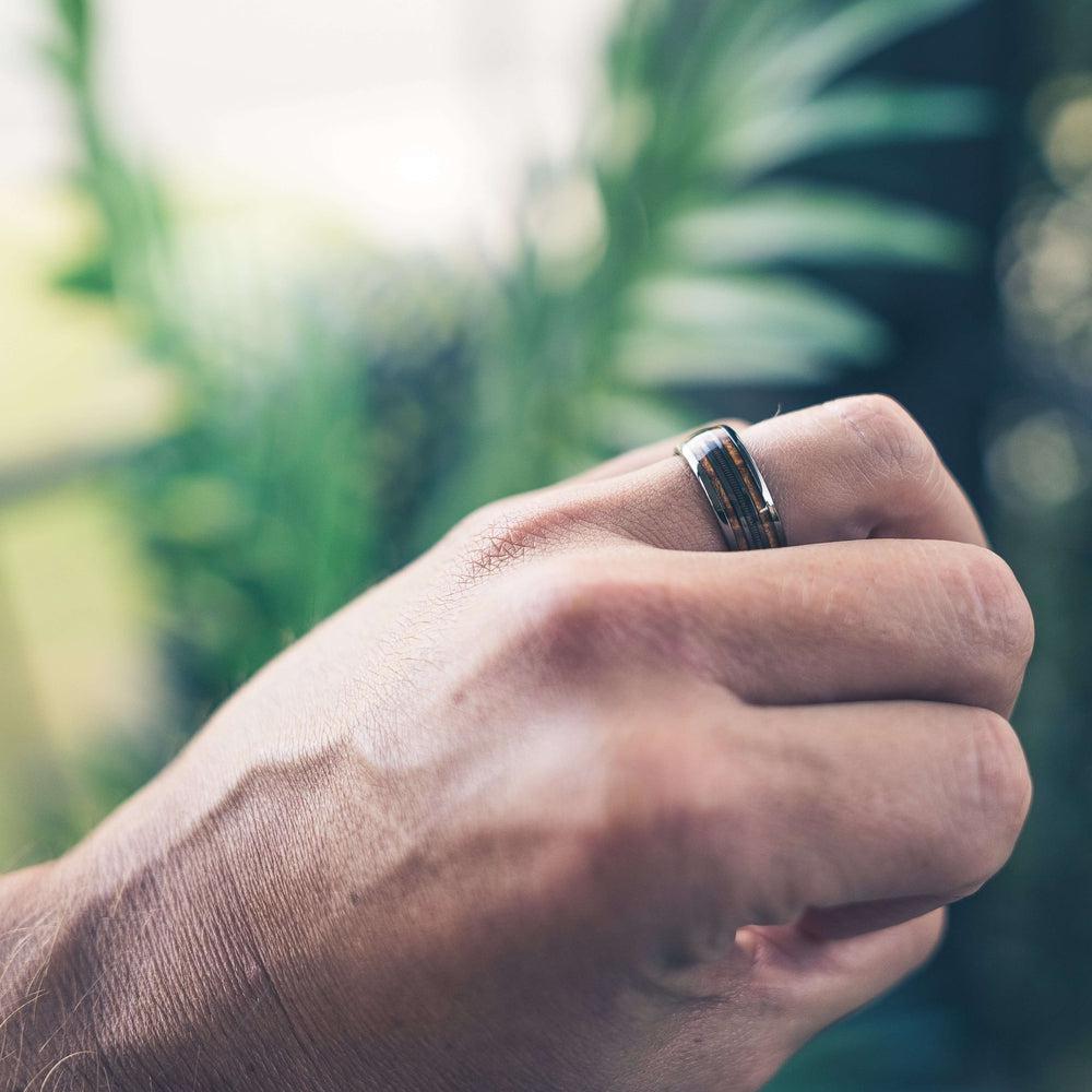 "Dionysus"  Hawaiian Koa Wood x Guitar String Ring- Gunmetal Tungsten - 6mm/8mm