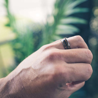 "Dionysus"  Hawaiian Koa Wood x Guitar String Ring- Gunmetal Tungsten - 6mm/8mm