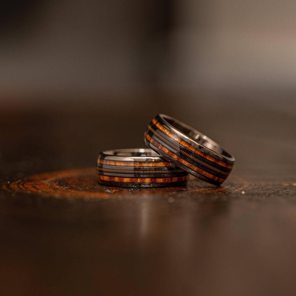 "Dionysus"  Hawaiian Koa Wood x Guitar String Ring- Gunmetal Tungsten - 6mm/8mm