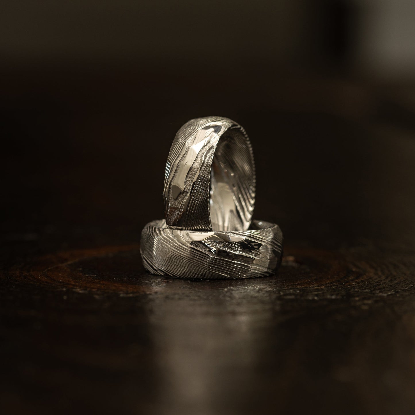 Hammered "Poseidon"  Steel Ring- Full Polish