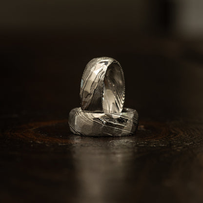 Hammered "Poseidon"  Steel Ring- Full Polish