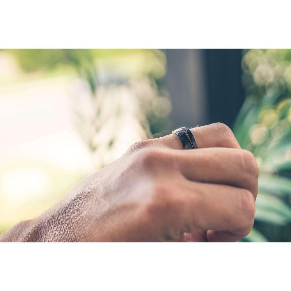 "Zeus" Hammered Guitar String Ring- Black with Guitar String