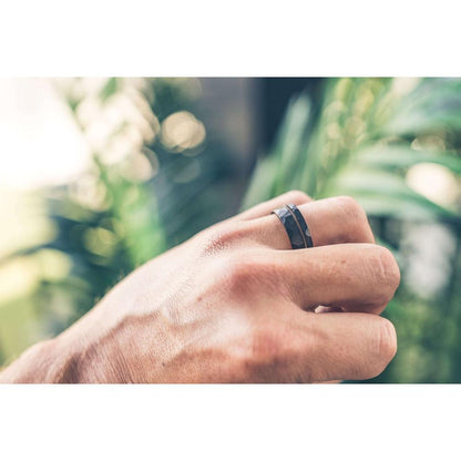 "Zeus" Hammered Guitar String Ring- Black with Guitar String