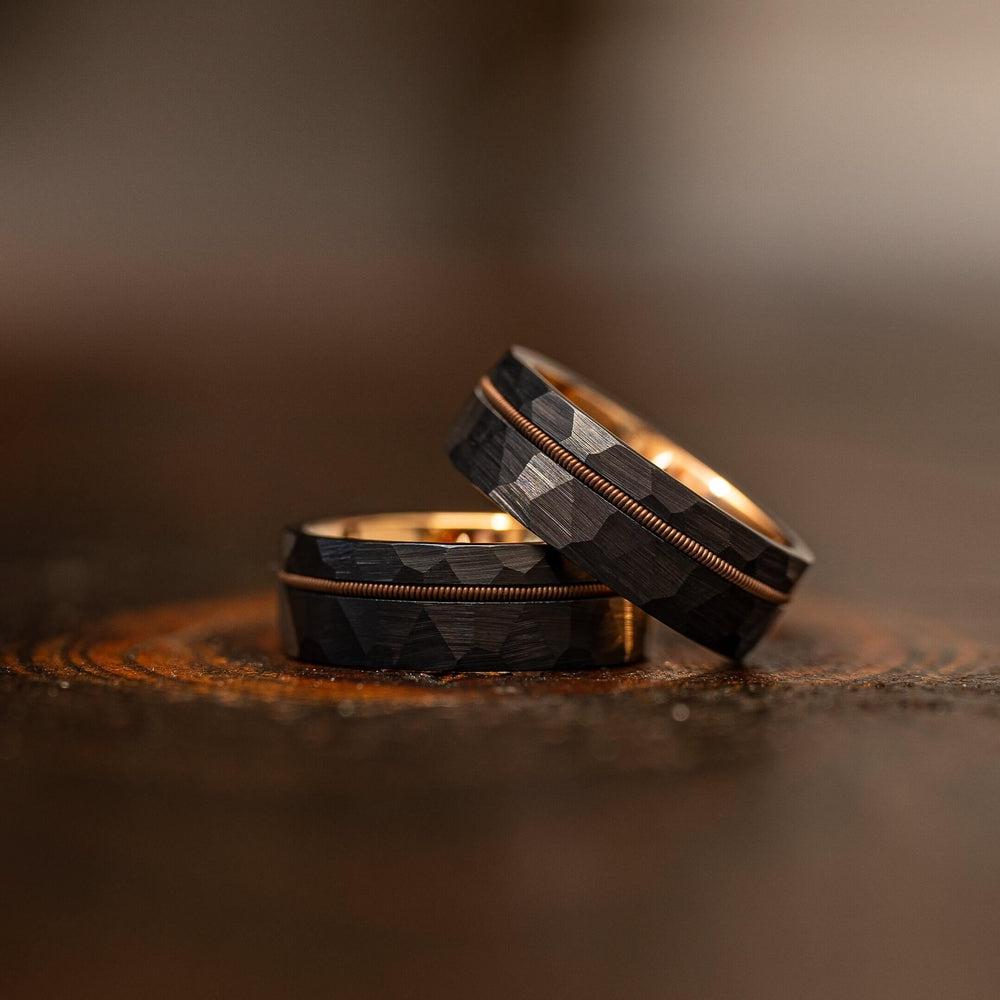 "Zeus" Hammered Guitar String Ring- Black with Guitar String
