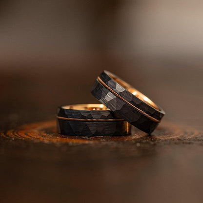 "Zeus" Hammered Guitar String Ring- Black with Guitar String