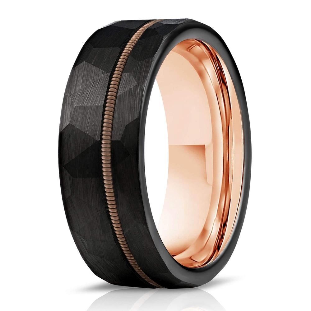 "Zeus" Hammered Guitar String Ring- Black with Guitar String