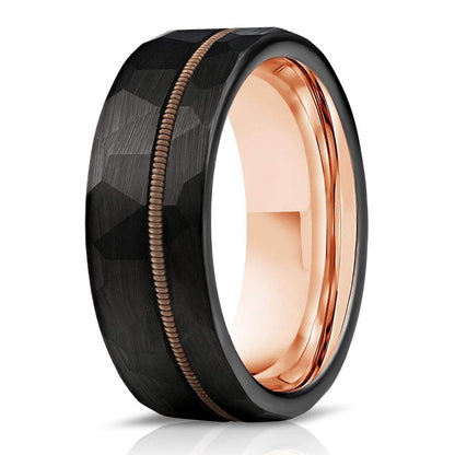 "Zeus" Hammered Guitar String Ring- Black with Guitar String
