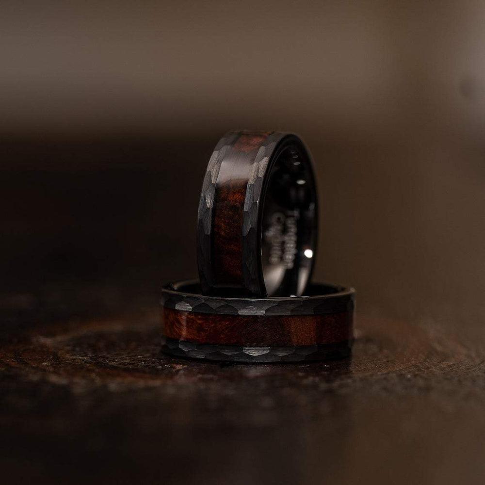 "Zeus" Hammered Tungsten Carbide Ring- Black with Snake Wood
