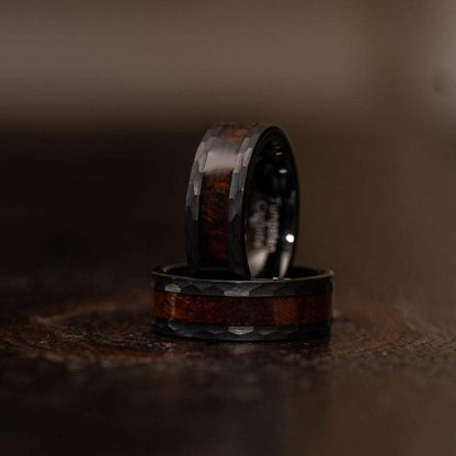 "Zeus" Hammered Tungsten Carbide Ring- Black with Snake Wood