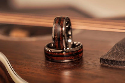 "Dionysus"  Ironwood Wood x Guitar String Ring- Gunmetal Tungsten
