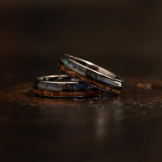 "Dionysis" Womens Tungsten Carbide Ring- Gunmetal X Abalone- 5mm