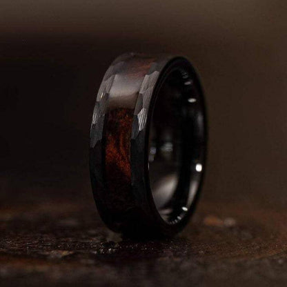 "Zeus" Hammered Tungsten Carbide Ring- Black with Snake Wood