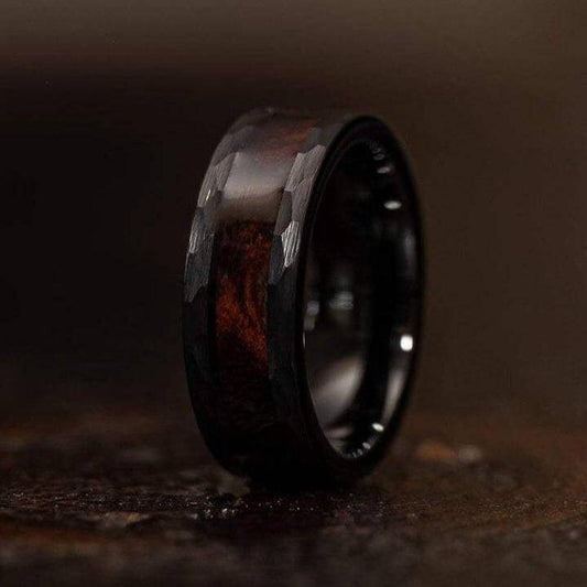 "Zeus" Hammered Tungsten Carbide Ring- Black with Snake Wood