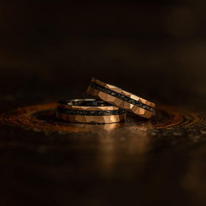 "Zeus" Hammered Tungsten Carbide Ring- Womens Rose Gold w/ Meteorite- 5mm