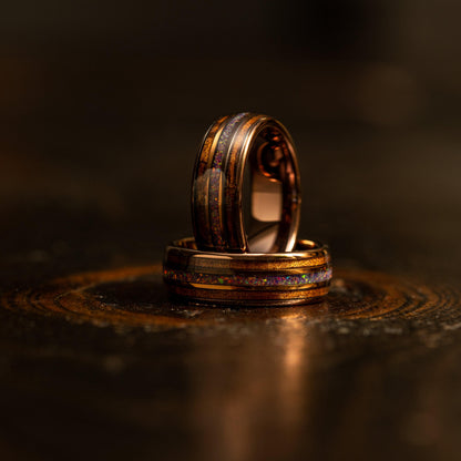 "Dionysus"  Koa x Purple Galactic Opal - Smoked rose gold Tungsten Ring
