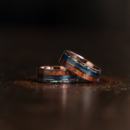 "Dionysus"  Koa Wood x Abalone x Fishing Line- Smoked Rose Gold Tungsten