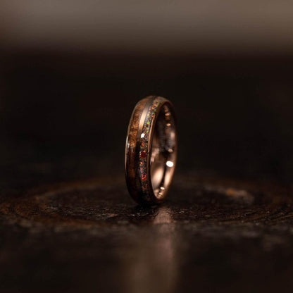 "Dionysis" Womens Tungsten Carbide Ring- Smoked Rose Gold X Rasta Opal- 5mm