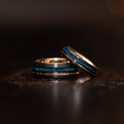 "Dionysis" Womens Tungsten Carbide Ring- Rose Gold X Blue Opal- 5mm