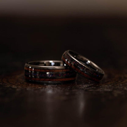 "Dionysis" Womens Tungsten Carbide Ring- Gunmetal X Black Opal- 5mm