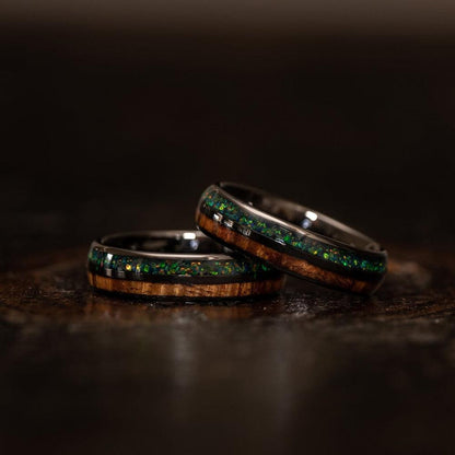 "Dionysis" Womens Tungsten Carbide Ring- Gunmetal X Blue/Green Opal- 5mm