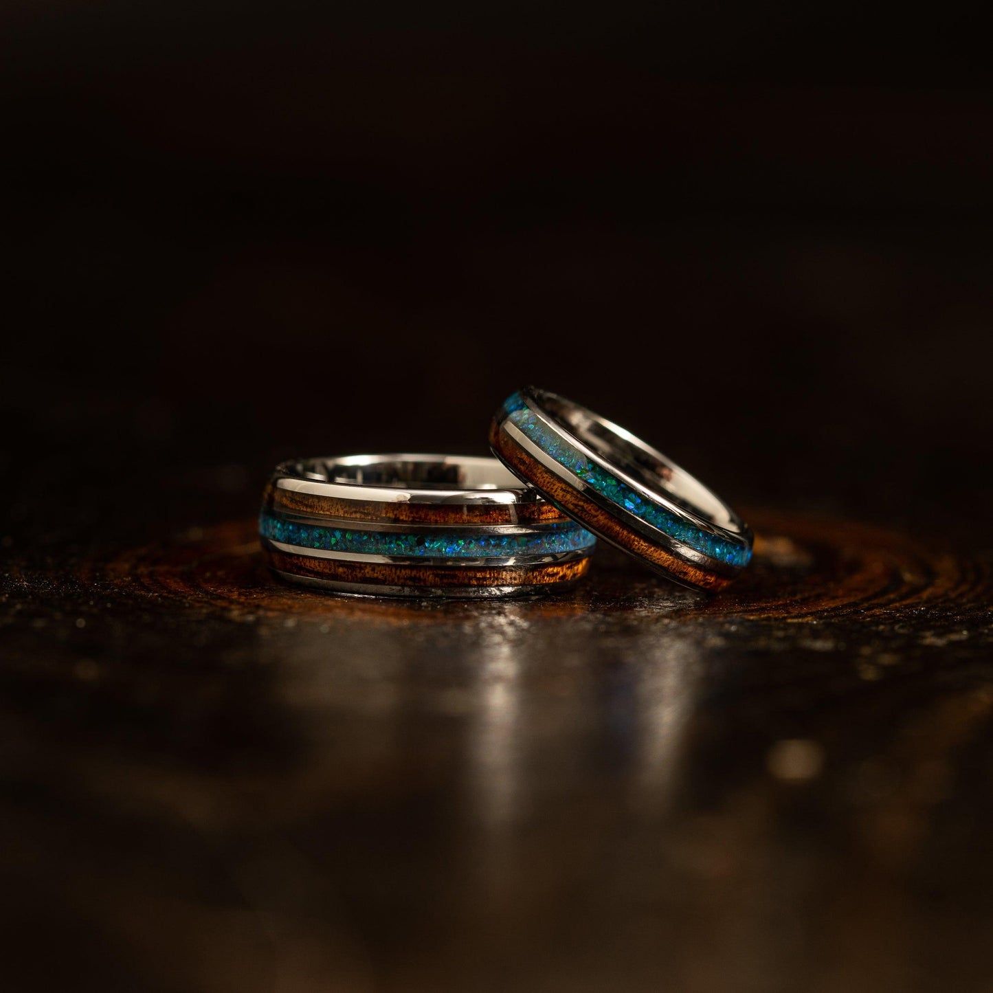 "Dionysis" Womens Tungsten Carbide Ring- Silver X Blue-Green Opal- 5mm