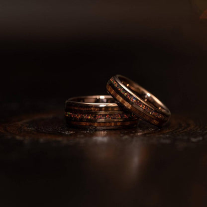 "Dionysis" Womens Tungsten Carbide Ring- Smoked Rose Gold X Rasta Opal- 5mm