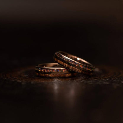 "Dionysis" Womens Tungsten Carbide Ring- Smoked Rose Gold X Rasta Opal- 5mm