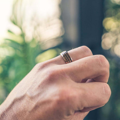 "Dionysus"  Hawaiian Koa Wood x Guitar String Ring- Rose Gold Tungsten 6mm/8mm